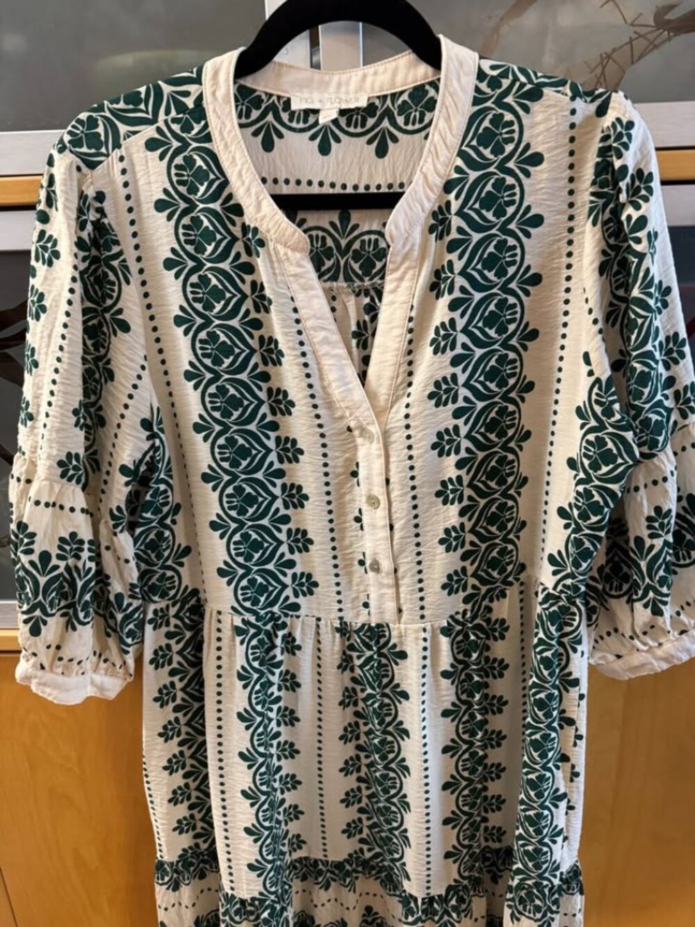 Fig and Flower Cream and Green Floral Midi Dress Size L - Picture 6 of 6